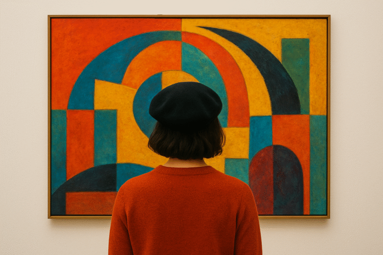 A person stands alone in a stark white cube-like room, facing a large glowing rectangular opening that suggests an exit beyond the gallery walls. The minimalist space contrasts with the luminous doorway, symbolizing artists moving away from traditional gallery spaces toward alternative futures.