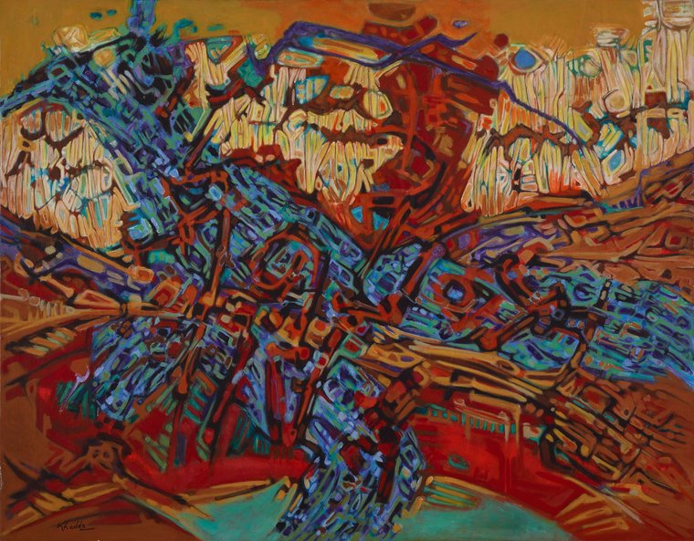 a calligraphy painting for the old master Algerian artist Mohammad Khadda 