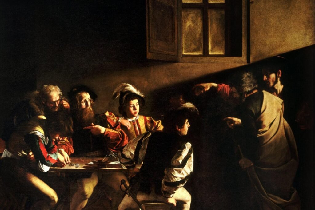 a famous painting for Caravaggio about The Calling of Saint Matthew, 1599-1600